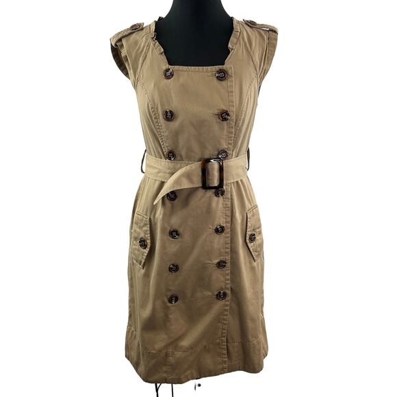 Moulinette Soeurs Beige Dress Cotton Belted Waist Tie Double Breasted Size 4 - Picture 1 of 12